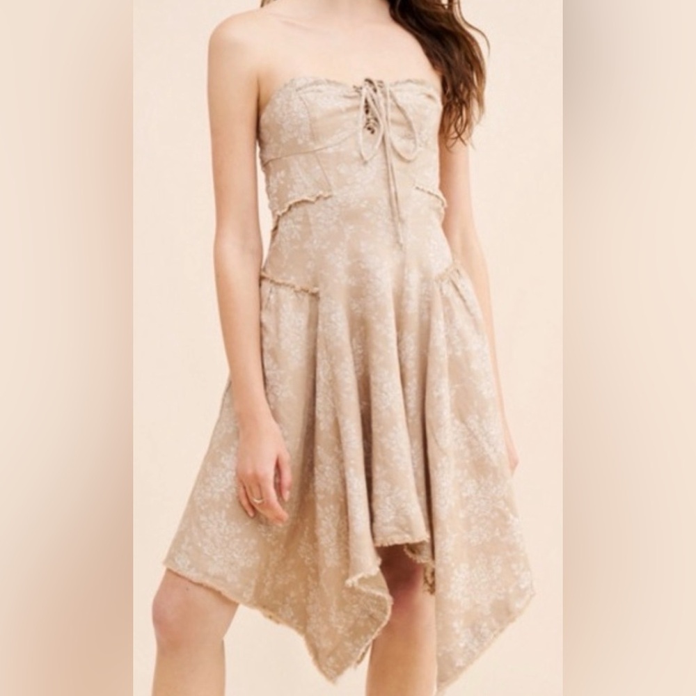 Anthropologie ❤️ Jacquard Boho Dress NWT Raw Hem Lace Up Bust M, removable strap